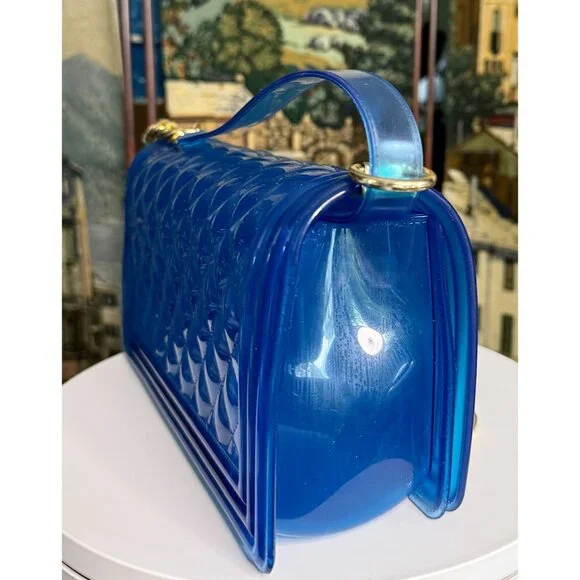 Blue Jelly Shoulder Bag With Chain Strap - Picture 9 of 13